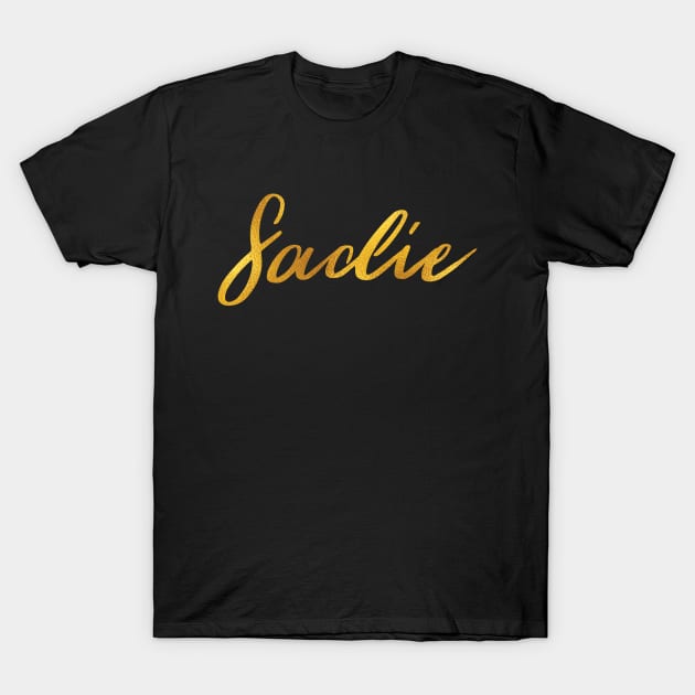 Sadie Name Hand Lettering in Faux Gold Letters T-Shirt by Pixel On Fire